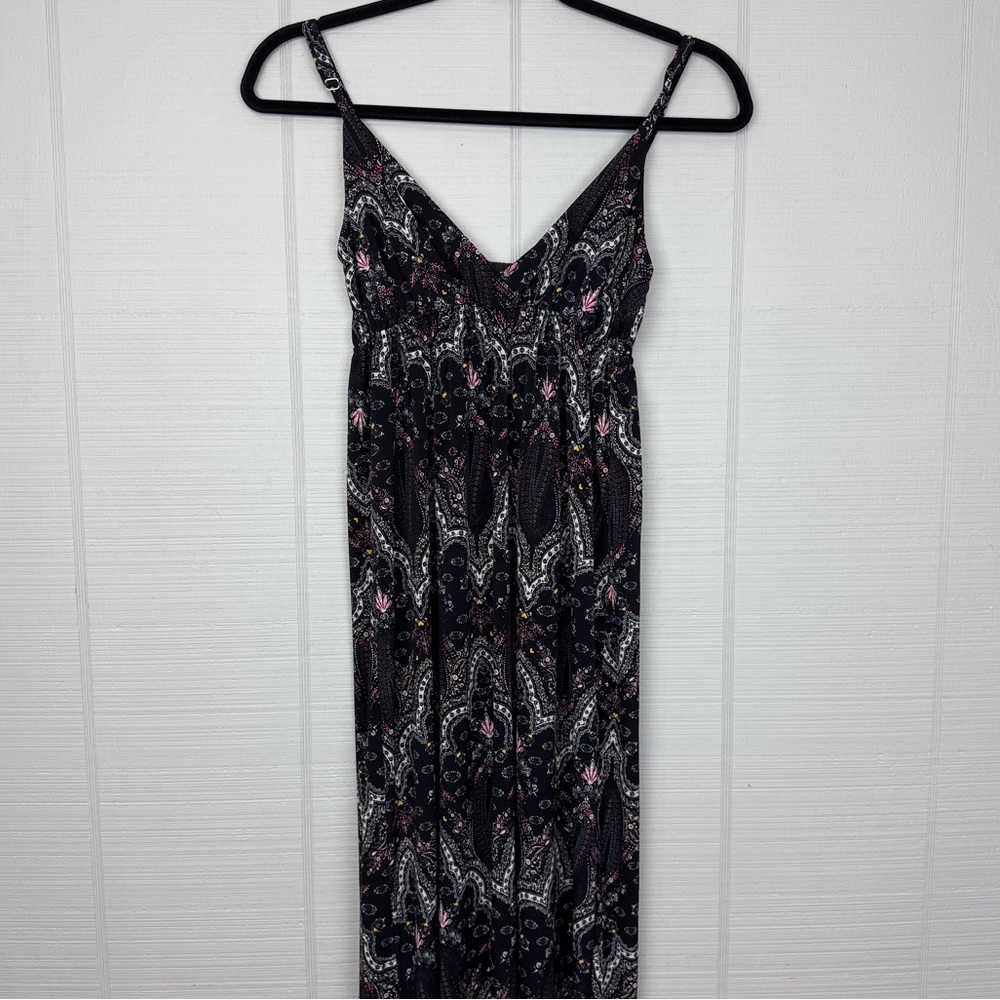 Wet Seal Multicolor Paisley Maxi Dress Empire Waist V-neck Spaghetti Straps Y2K